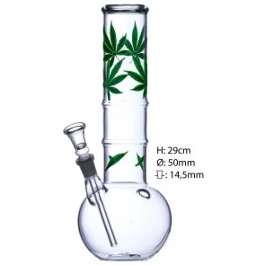 GLASS BONG 21CM Ø3,4CM GREEN LEAF DESIGN  GLASS BONG 29CM Ø5,0CM GREEN LEAF DESIGN BU2453