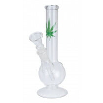 Small Straight Bong On Foot Green Leaf 18Cm Wb-31